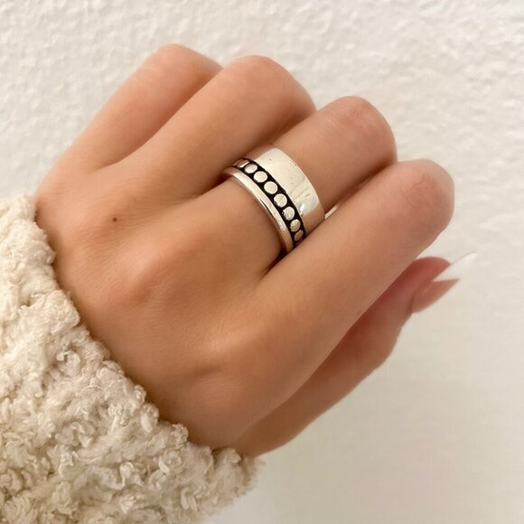 925 Sterling Silver Chunky Ring Vintage Ring Thick Wide Ring Band - Picture 7 of 9